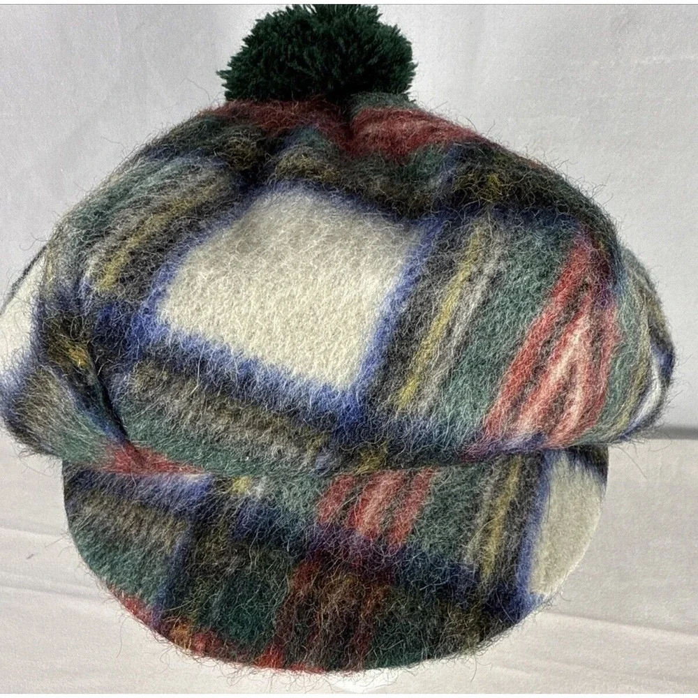 Browns of Bermuda‎ Wool Mohair Red Blue Tartan Plaid Cap Hat Made in Scottland